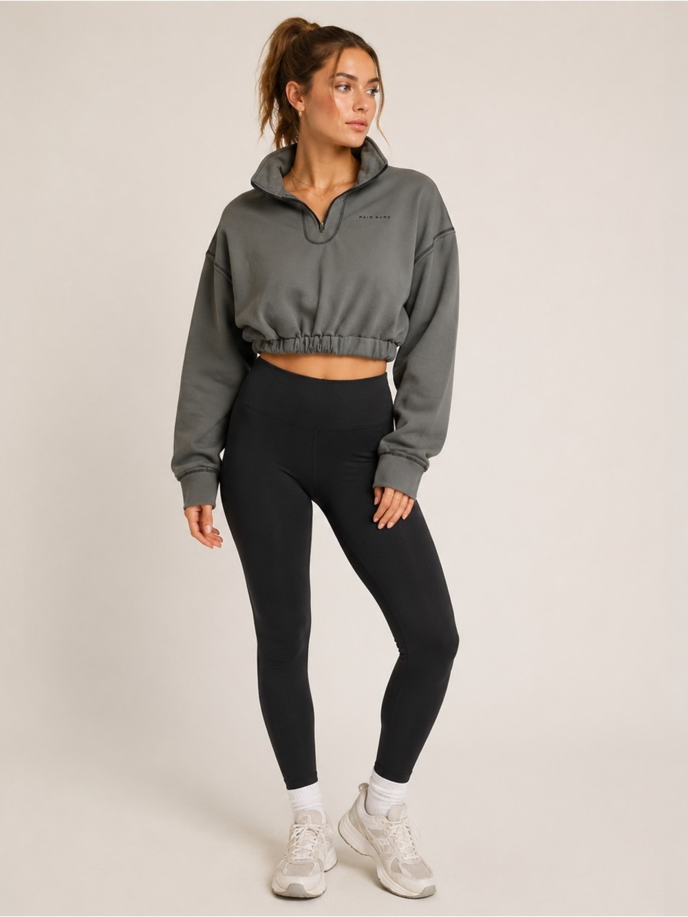 Rair Burd The Sophia Charcoal Gray Cropped Quarter Zip Sweatshirt Pullover M